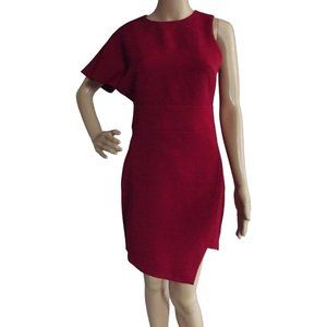 Express Size 6 Burgundy Flutter One Shoulder Sleeveless Sheath Dress small